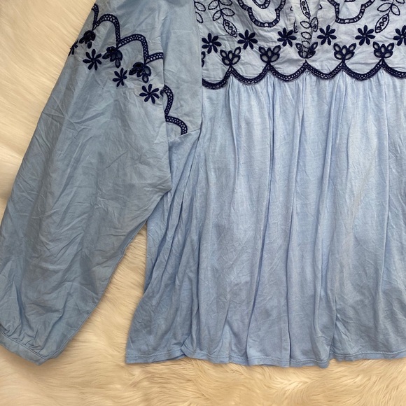Anthropologie Blue Eyelet Peasant Blouse Shirt Top - Picture 4 of 7